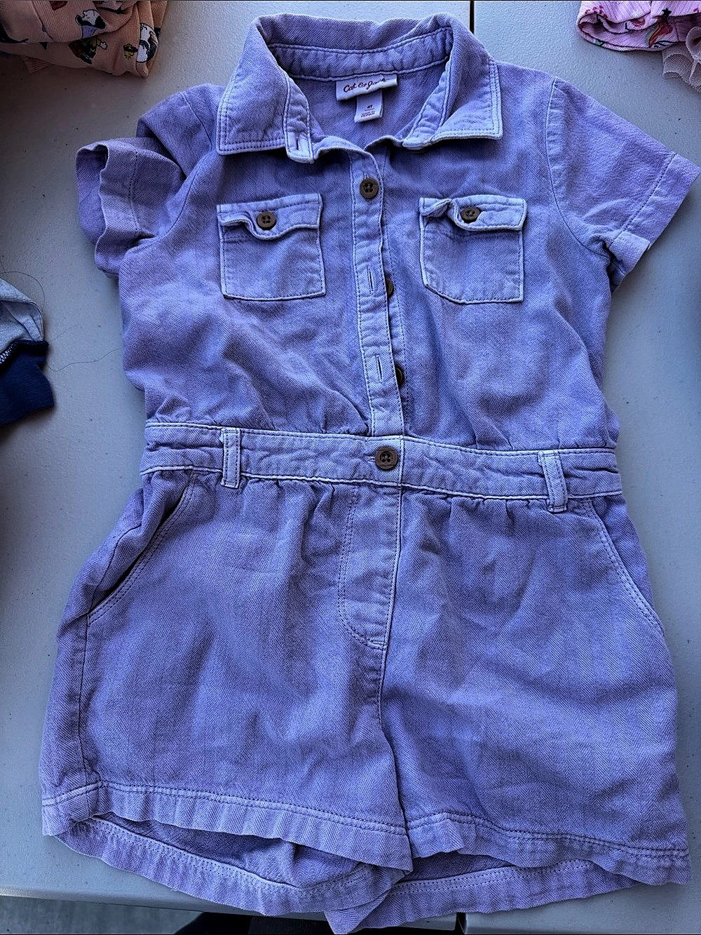 Cat & Jack Girls' Short Sleeve Utility Jumpsuit Purple 4T